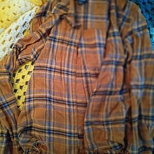 Angie Mustard Plaid Button-Front Shirt with Blue Stripes